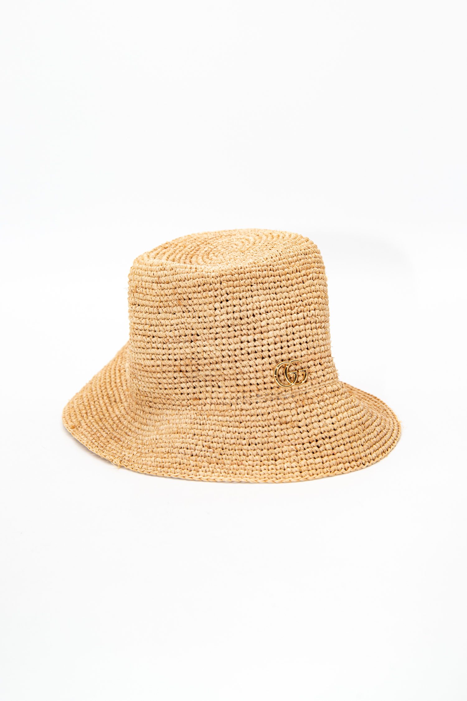 Gucci Fischerhut aus Stroh in Beige und Gold