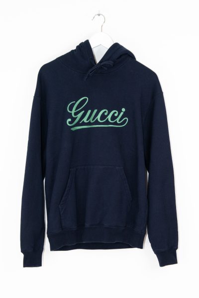 Gucci Hoodie mit gesticktem Schriftzug in Dunkelblau