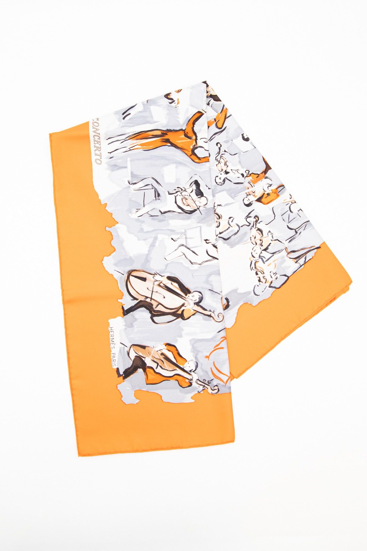 Thumbnail of http://Hermès%20„Concerto“%20Seidentuch%20in%20Orange%20und%20Grau
