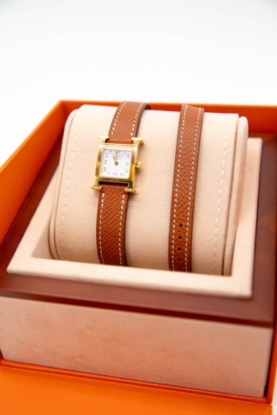 Hermès "Heure H" Armbanduhr in Cognacfarben
