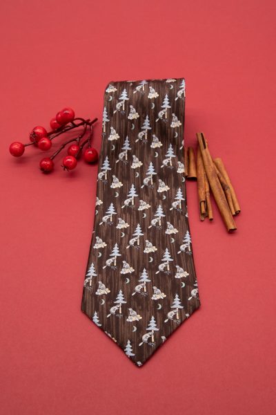 Hermès Krawatte mit Biber-Muster in Dunkelbraun