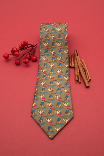 Hermès Krawatte mit Meerjungfrauen und Schiffen in Olivgrün