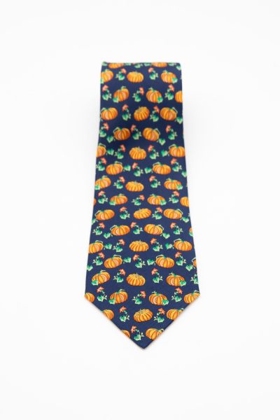 Hermès Krawatte mit Kürbismuster in Dunkelblau und Orange