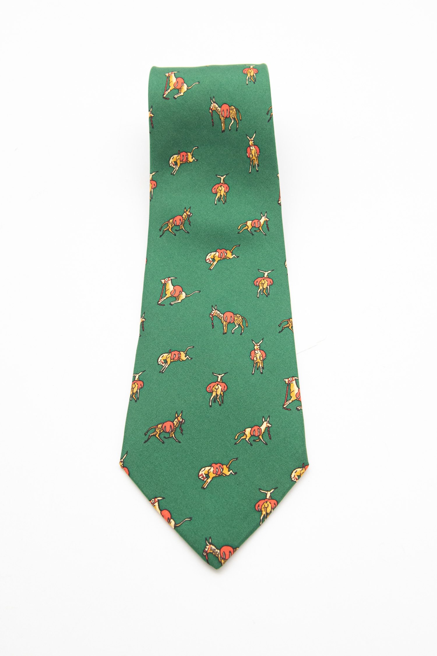 Hermès Krawatte mit Esel-Muster in Dunkelgrün