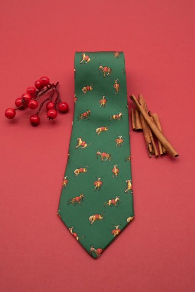 Hermès Krawatte mit Esel-Muster in Dunkelgrün