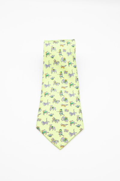 Hermès Krawatte mit Jagd-Motiv in Hellgrün