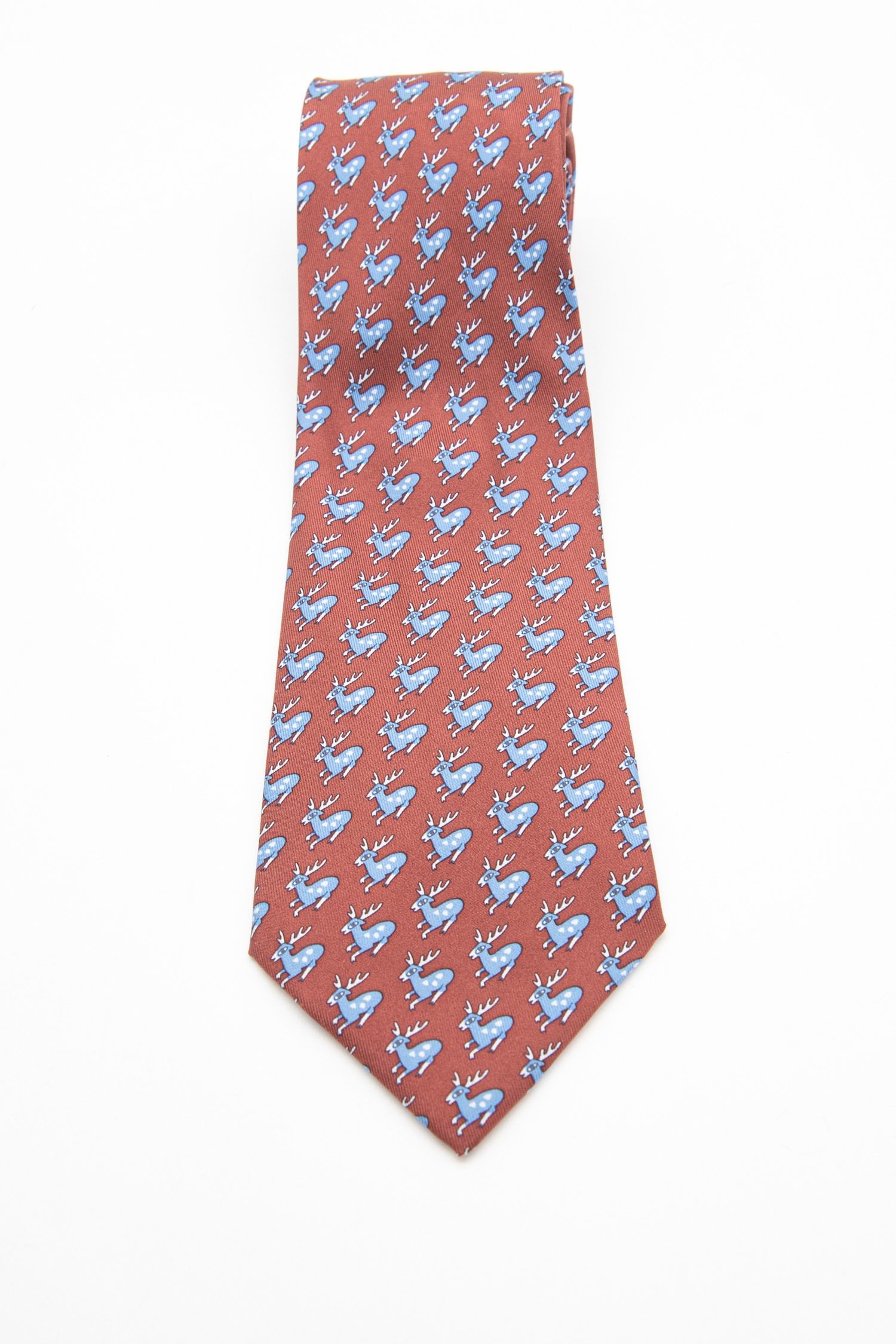 Thumbnail of http://Hermès%20Krawatte%20mit%20Hirsch-Muster%20in%20Kastanienbraun%20und%20Hellblau