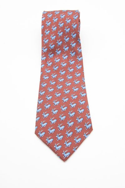 Hermès Krawatte mit Hirsch-Muster in Kastanienbraun und Hellblau