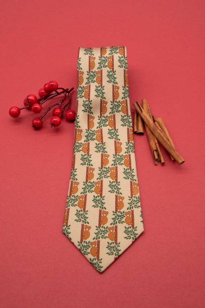 Hermès Krawatte mit Bärenmuster in Khaki