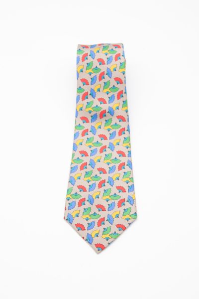 Hermès Krawatte mit Fächermuster in Hellgrau