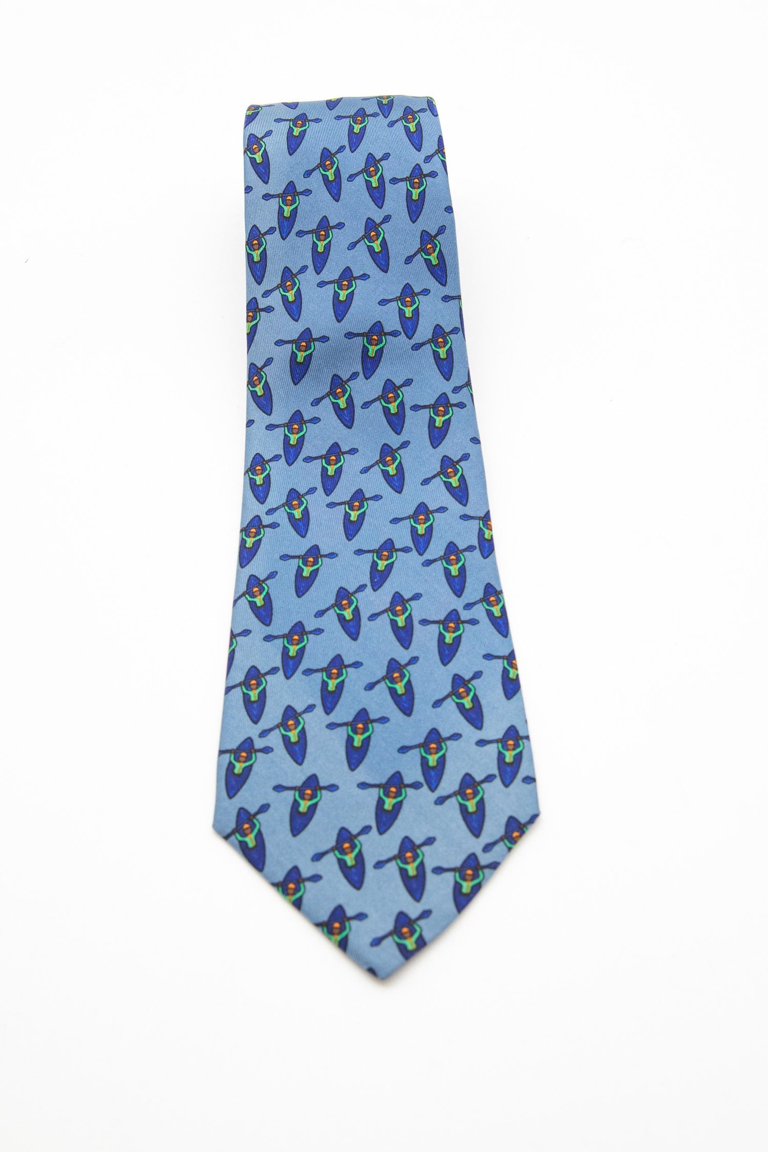 Thumbnail of http://Hermès%20Krawatte%20mit%20Kanufahrer%20Muster in%20Blau%20und%20Dunkelblau