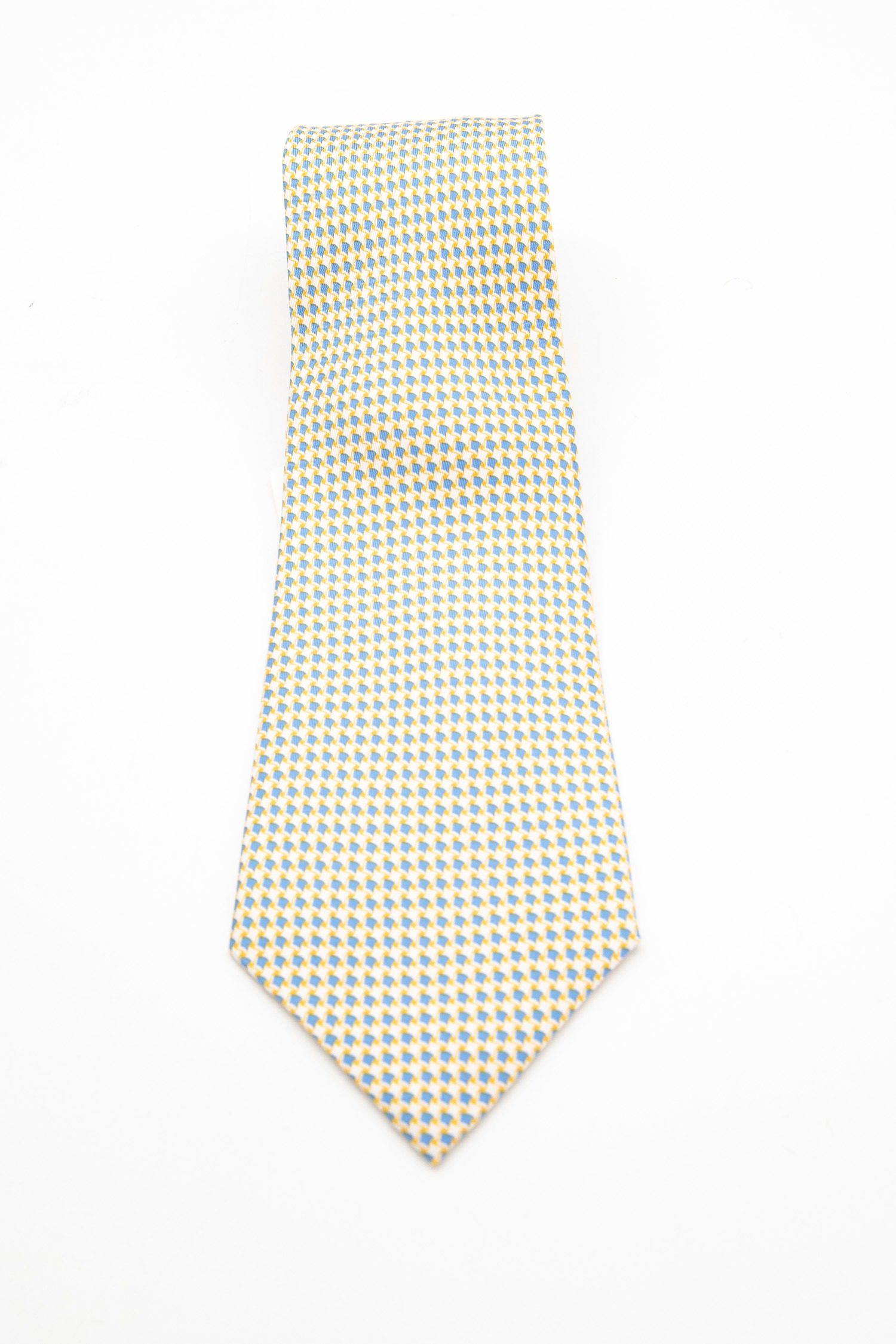 Thumbnail of http://Hermès%20Krawatte%20mit%20geometrischem%20Muster%20in%20Gelb%20und%20Blau