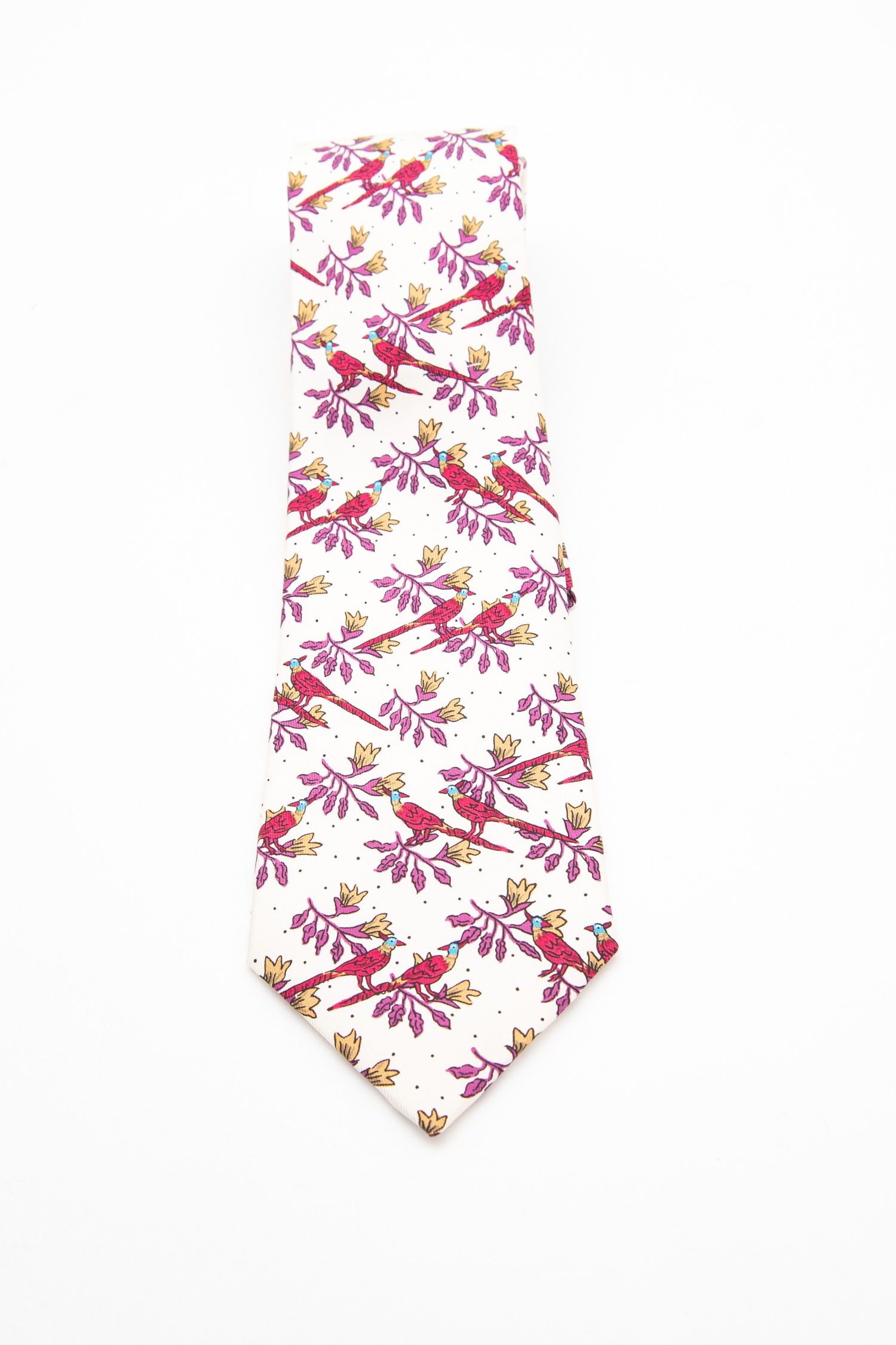 Thumbnail of http://Hermès%20Krawatte%20mit%20Vögeln%20in%20Cremeweiß%20und%20Purpur