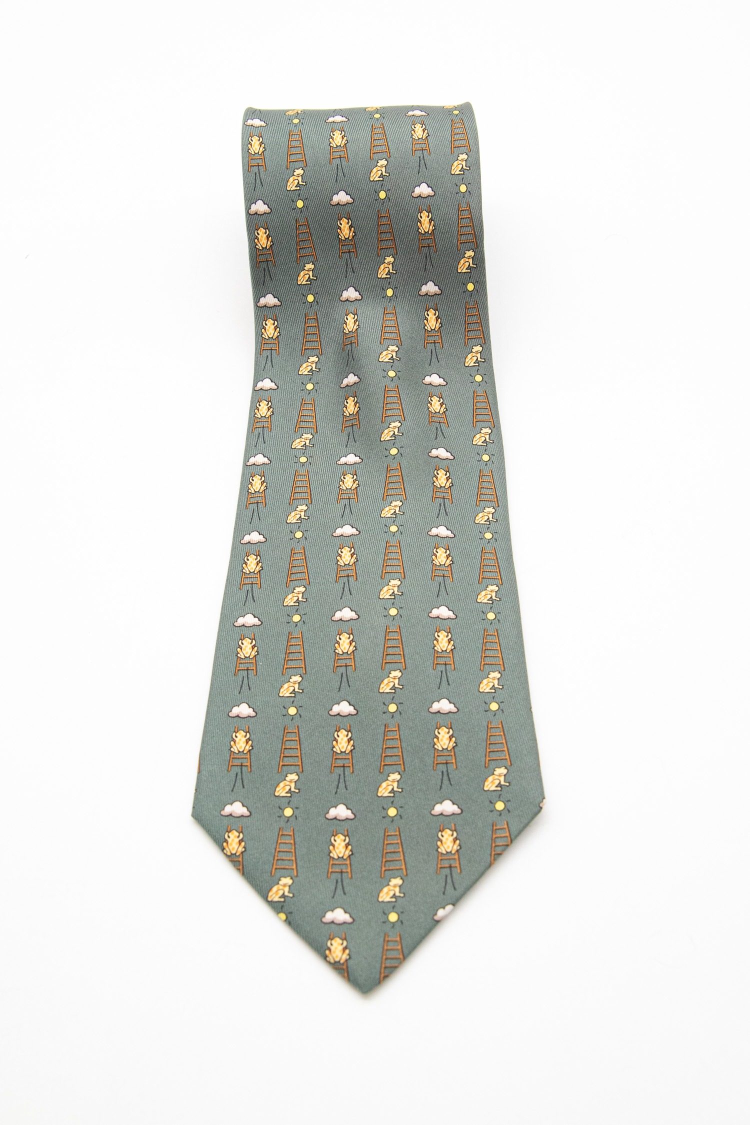 Thumbnail of http://Hermès%20Krawatte%20mit%20Wetterfrosch-Motiv%20in%20Khaki