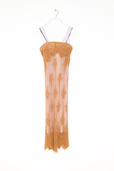 Jacques Wei Maxikleid aus Spitze in Beige und Lavendel