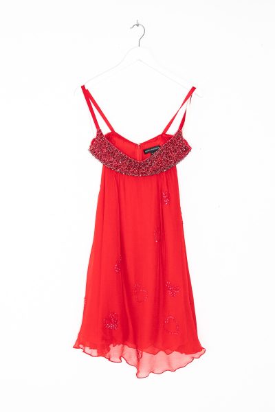 Jenny Packham Empire-Abendkleid mit Herzen und Perlen in Rot