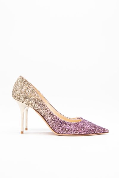 Jimmy Choo "Romy" Pumps mit Glitzer in Rosa und Gold