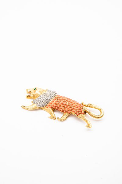 Kenneth Jay Lane Löwenbrosche mit Strass in Gold