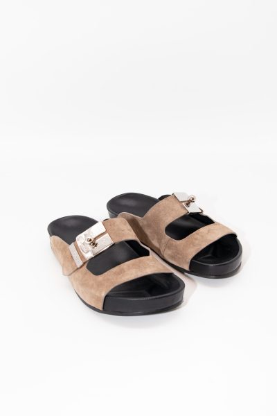 Lanvin Pantoletten mit Schnalle in Graubraun