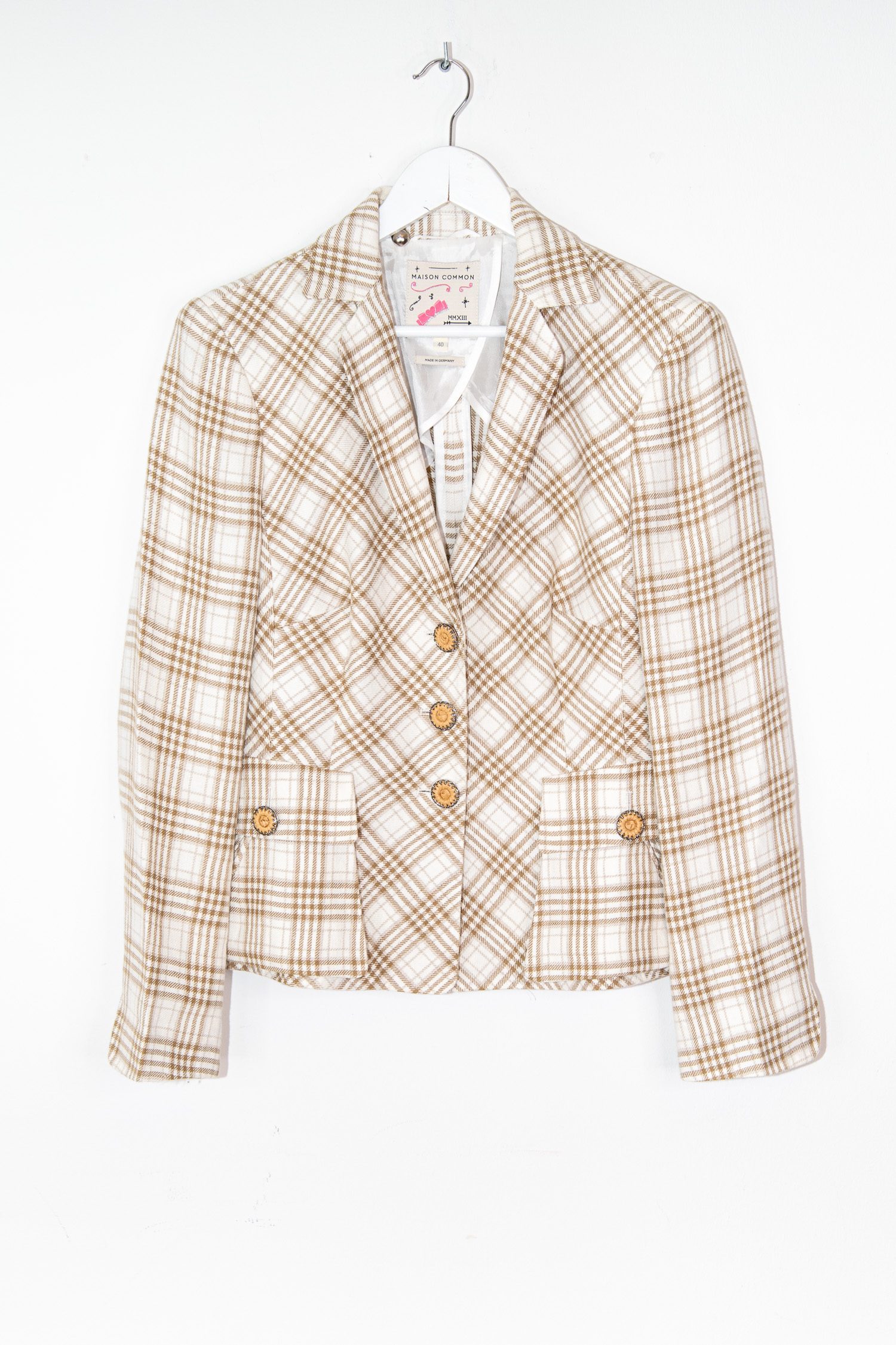 Maison Common Blazer mit Karomuster in Ecru und Beige