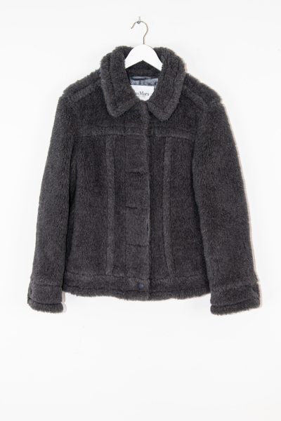 Max Mara plüschige Wolljacke mit Knopfreihe in Grau
