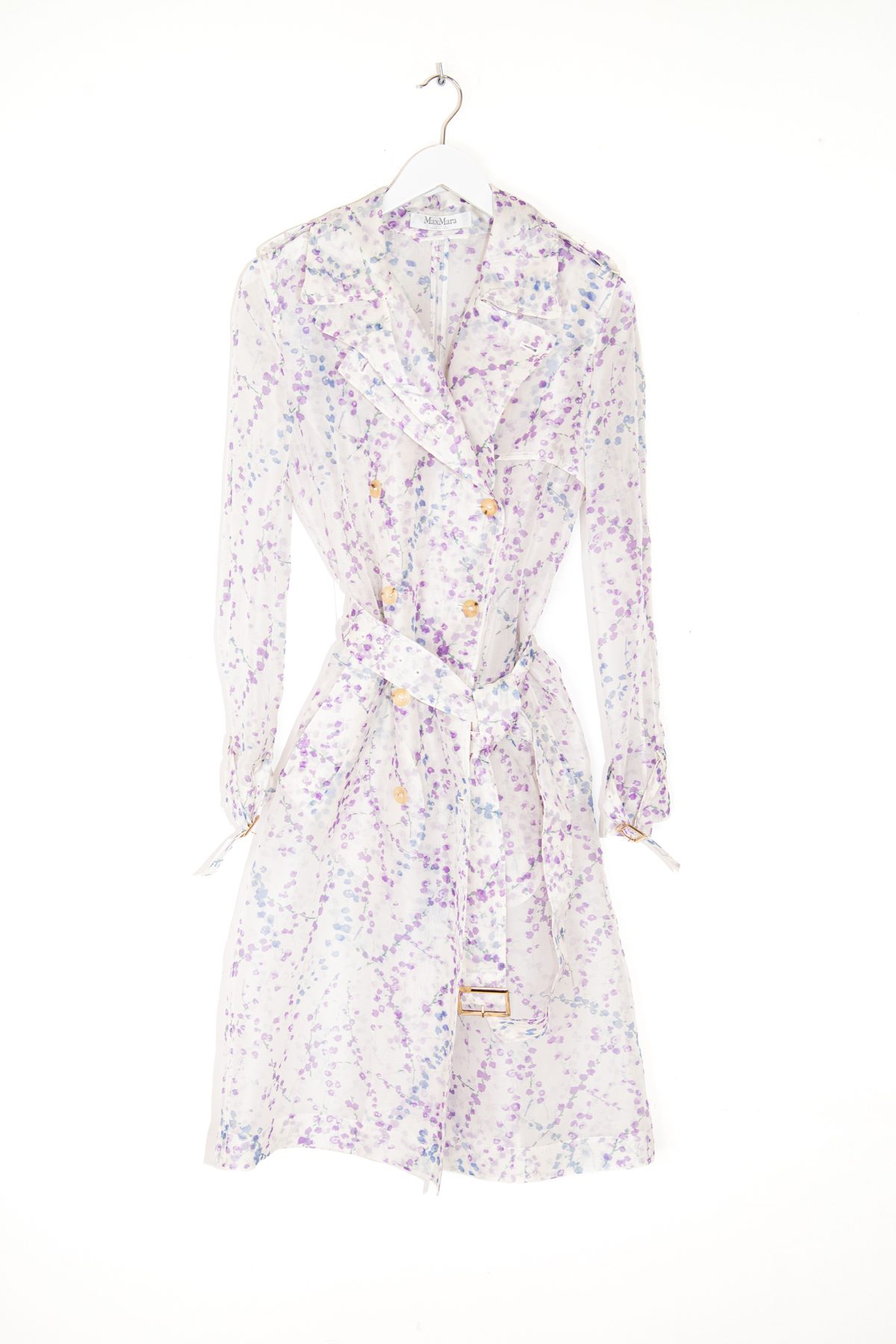 Max Mara Trenchcoat aus Seidenorganza in Weiß und Lavendel