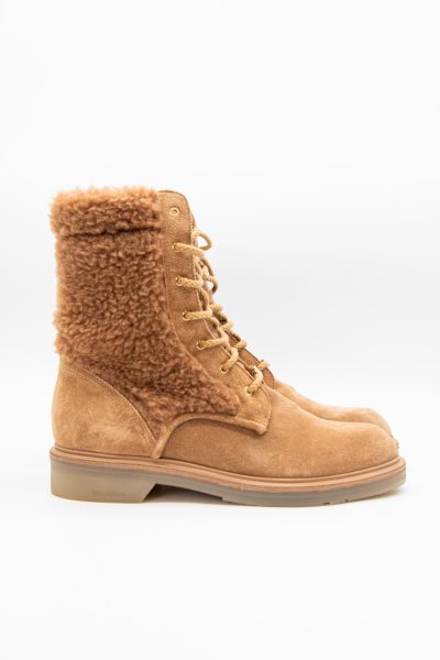 Max Mara "Bakyc" Shearling und Wildleder Schnürstiefel in Beige