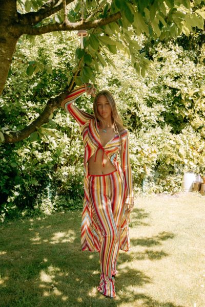 Missoni Set aus Cardigan und Hose mit bunten Streifen