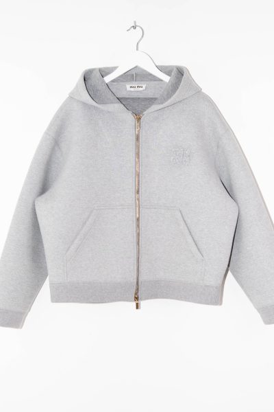 Miu Miu Kapuzenjacke mit Logo in Hellgrau