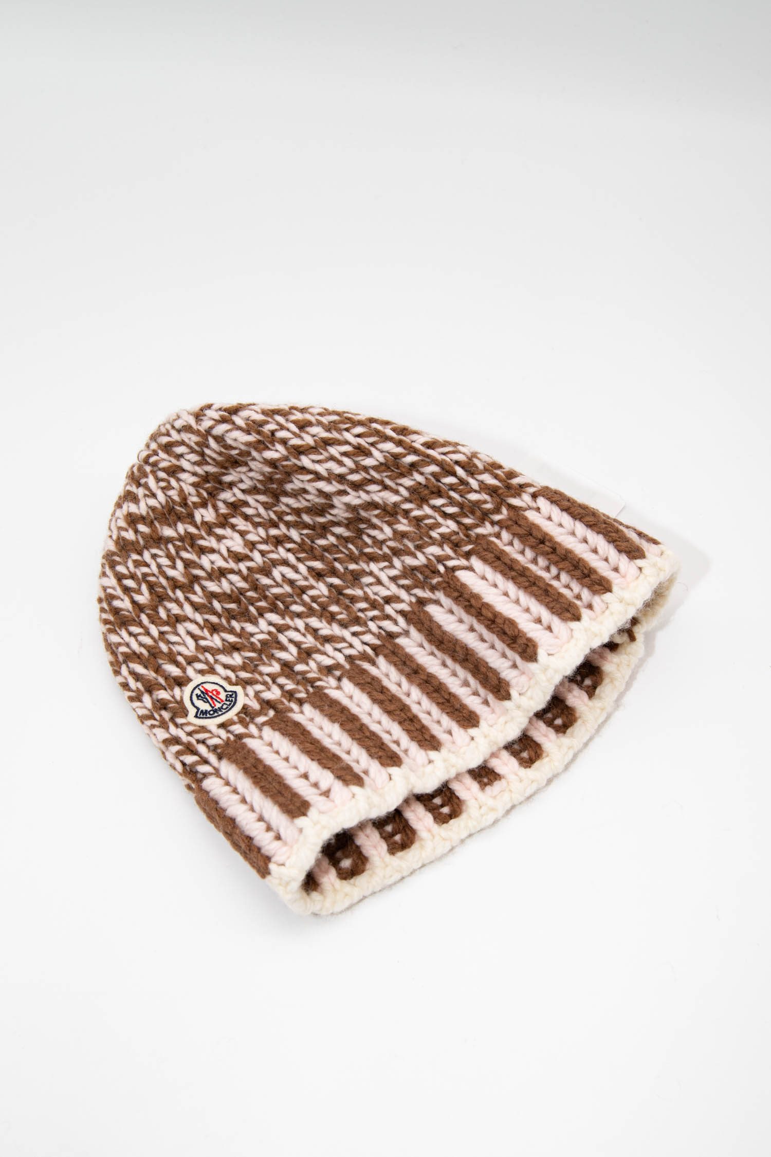 Moncler "Berretto Tricot" Mütze in Braun und Rosa