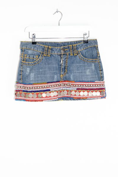 Phillip Plein Minirock aus Jeans mit Applikation in Blau und Bunt