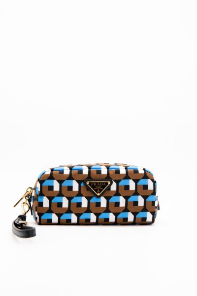 Prada Re-Nylon Kosmetiktasche in Hellblau und Cognac