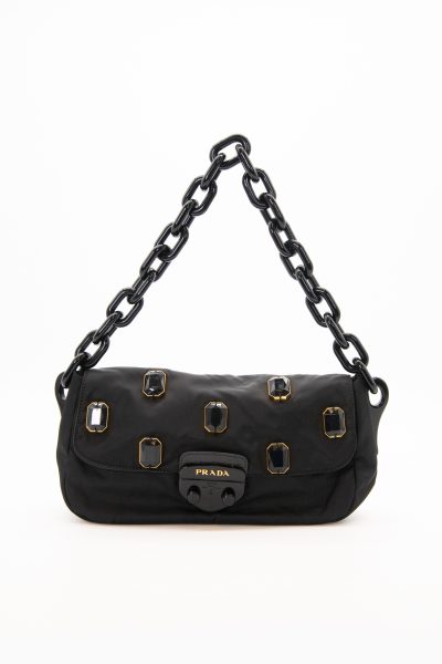 Prada Handtasche mit Schmucksteinen in Schwarz und Gold