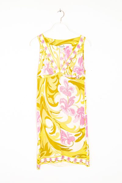 Emilio Pucci Minikleid mit Muster in Gelb, Ecru und Pink