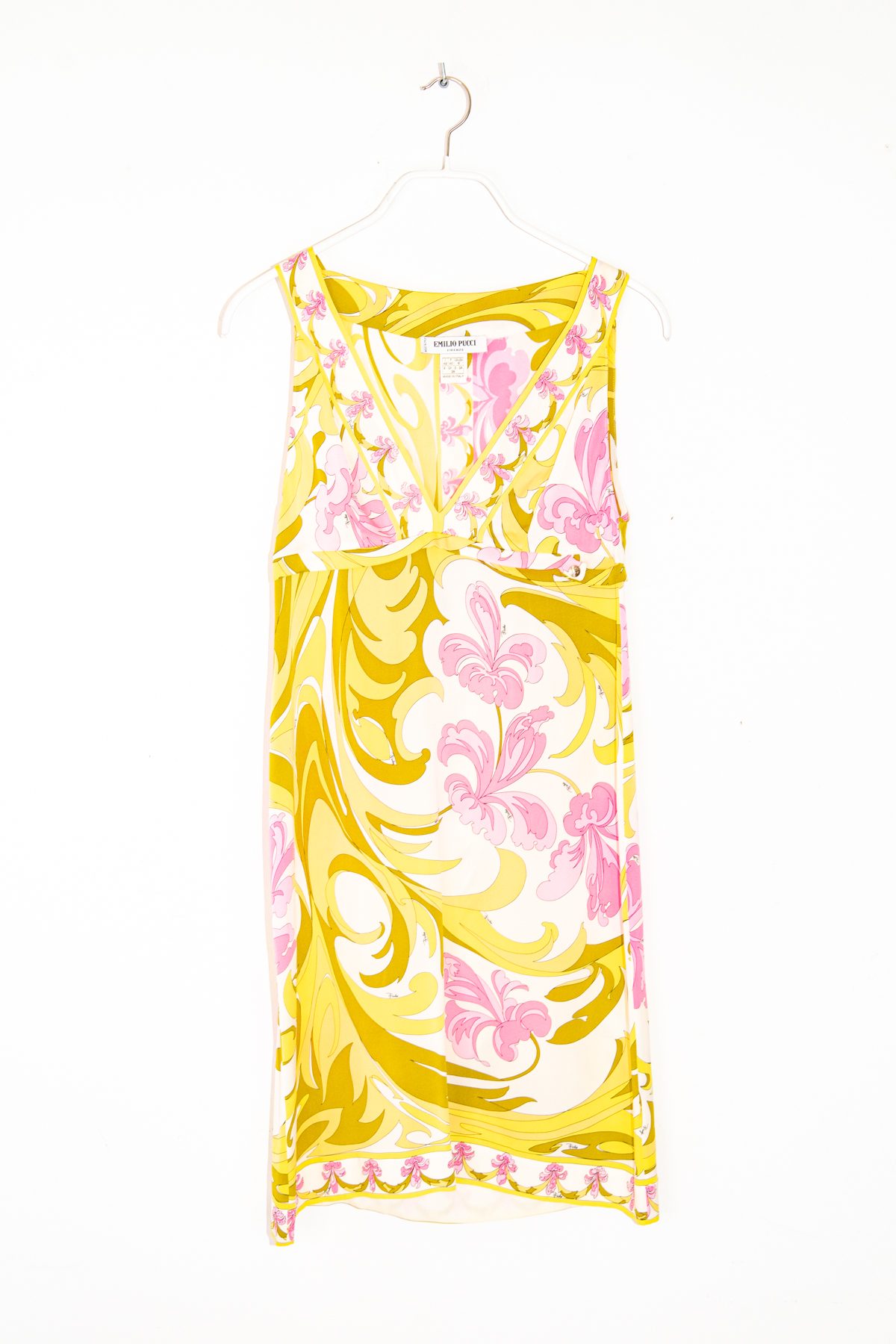 Emilio Pucci Minikleid mit Muster in Gelb, Ecru und Pink