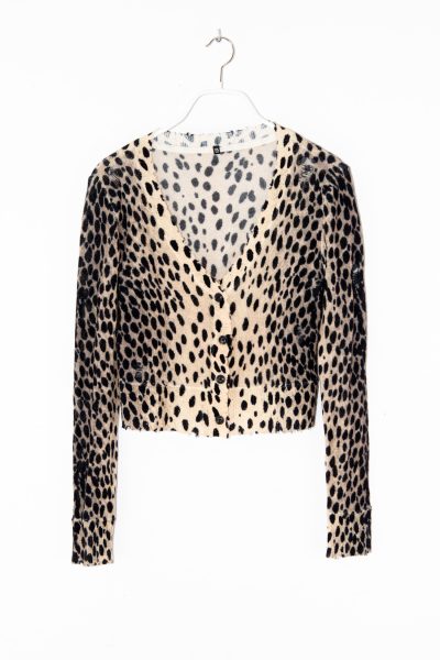 R13 Strickjacke mit Leomuster in Beige und Schwarz