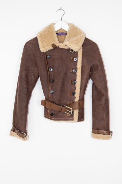 Ralph Lauren Lederjacke mit Gürtel in Dunkelbraun