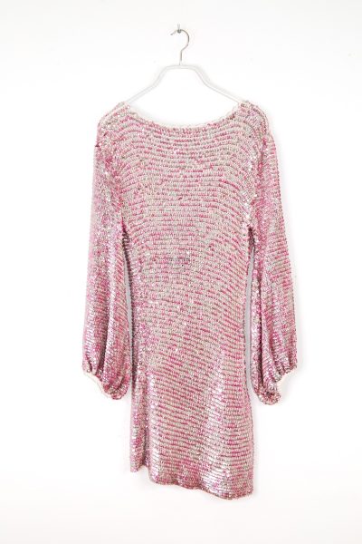 Retrofête Häkelkleid mit Pailletten in Rosa und Silber