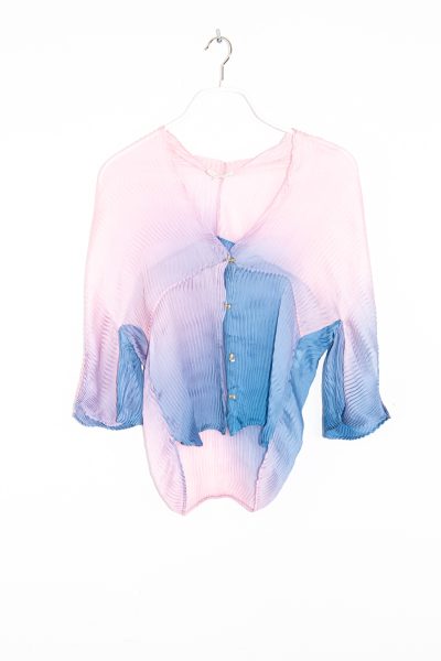 Roberto Cavalli Plissee-Bluse in Rosa und Blau