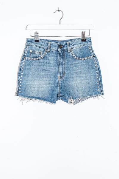 Saint Laurent Jeansshorts mit Nieten in Blau und Silber