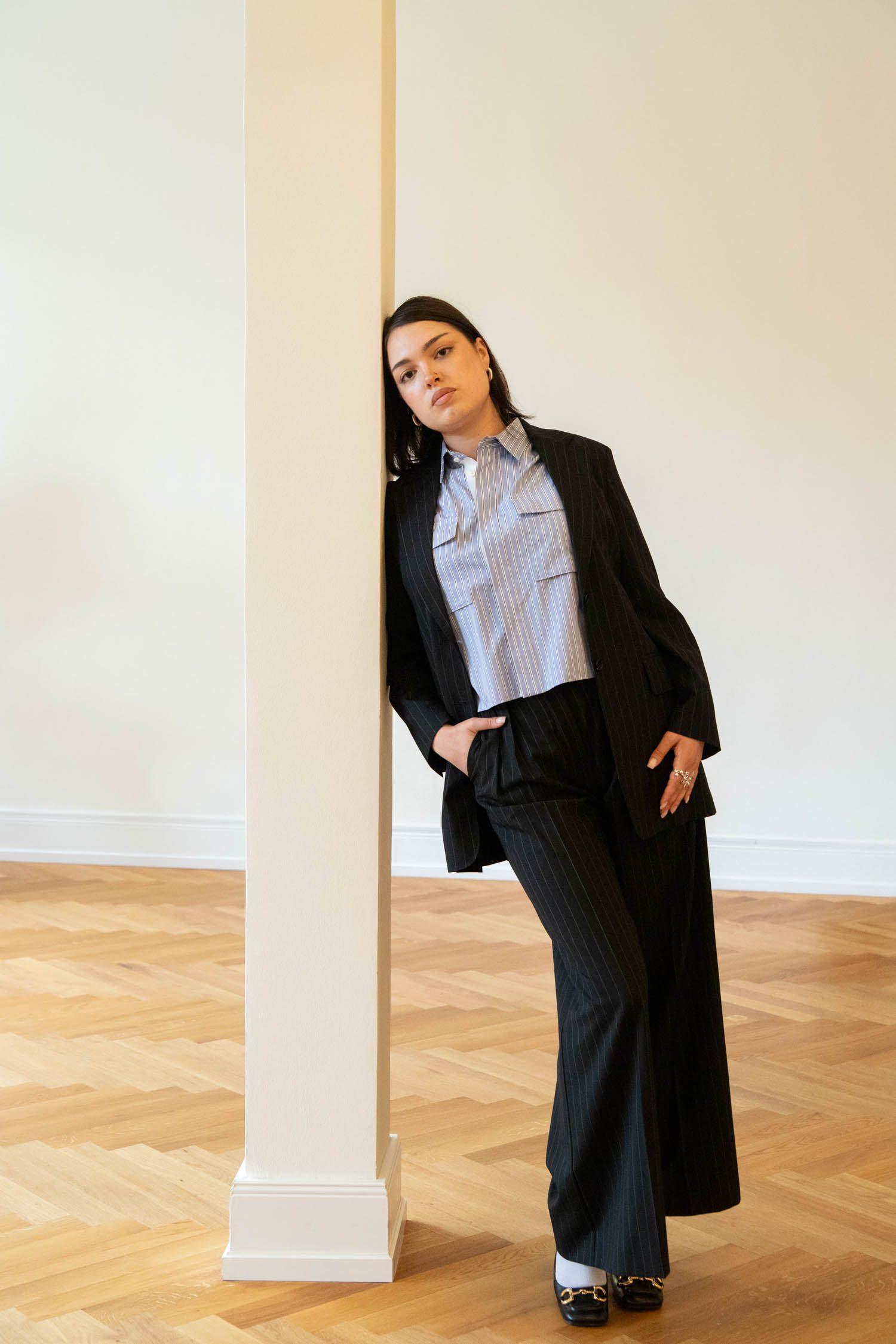 Max Mara Hosenanzug mit Nadelstreifen in Schwarz