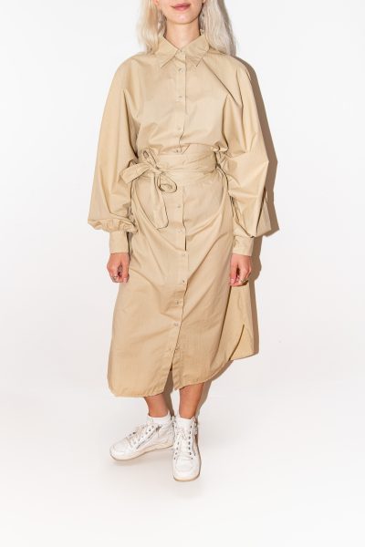 SoSUE "Antonia" Hemdblusenkleid mit Gürtel in Beige