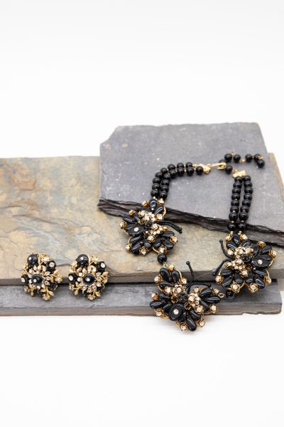 Stanley Hagler NYC Set aus Halskette und Ohrclips in Schwarz