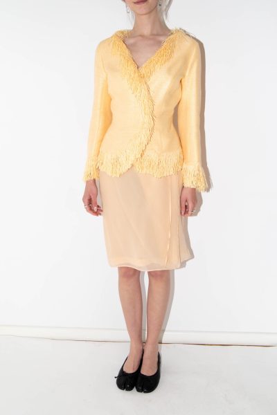 Thierry Mugler Vintage Kostüm mit Bast in Apricot