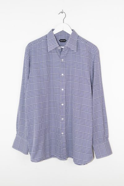 Tom Ford Hemd mit kleinem Karomuster in Blau und Weiß