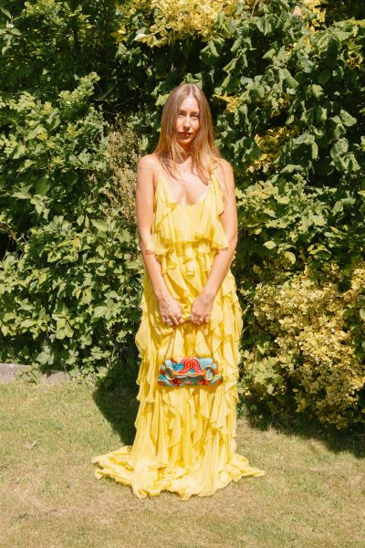Valentino Maxikleid mit Volants in Gelb