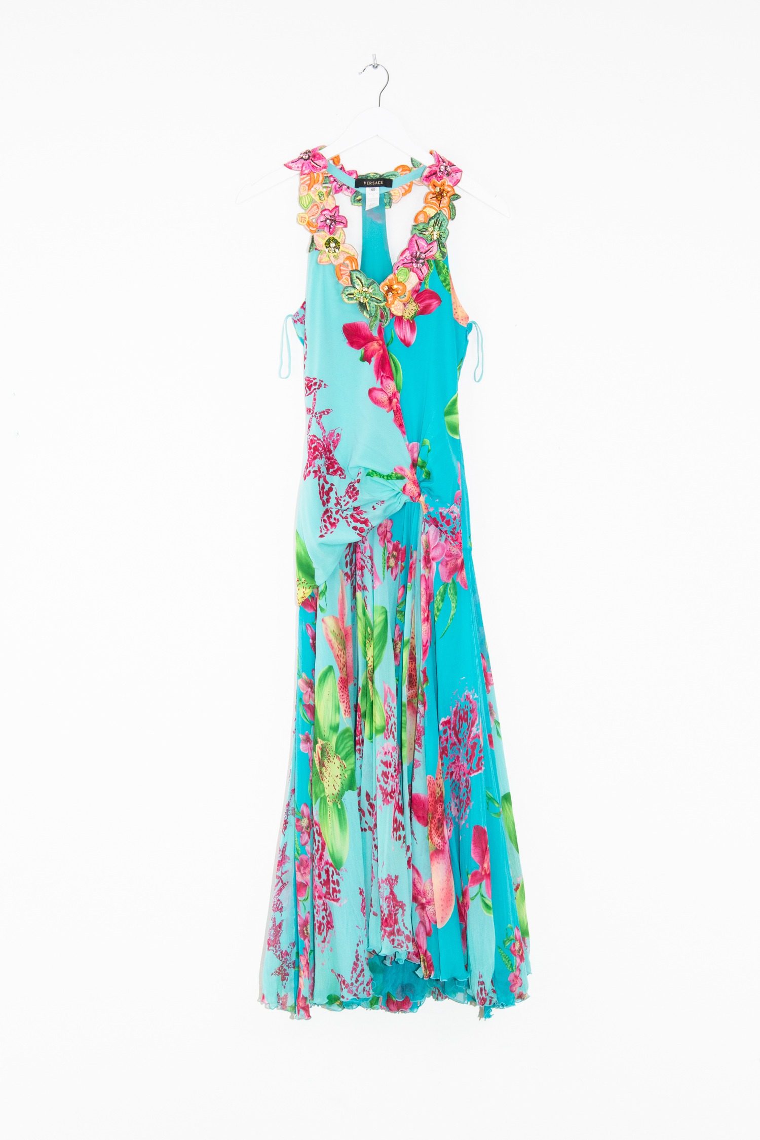 Thumbnail of http://Versace%20Kleid%20mit%20Blumen-Print%20in%20Türkis%20und%20Bunt