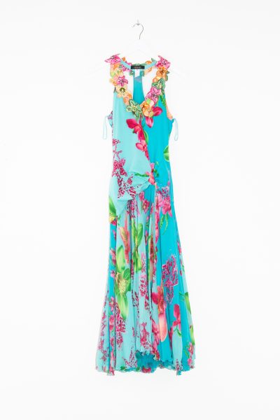 Versace Kleid mit Blumen-Print in Türkis und Bunt