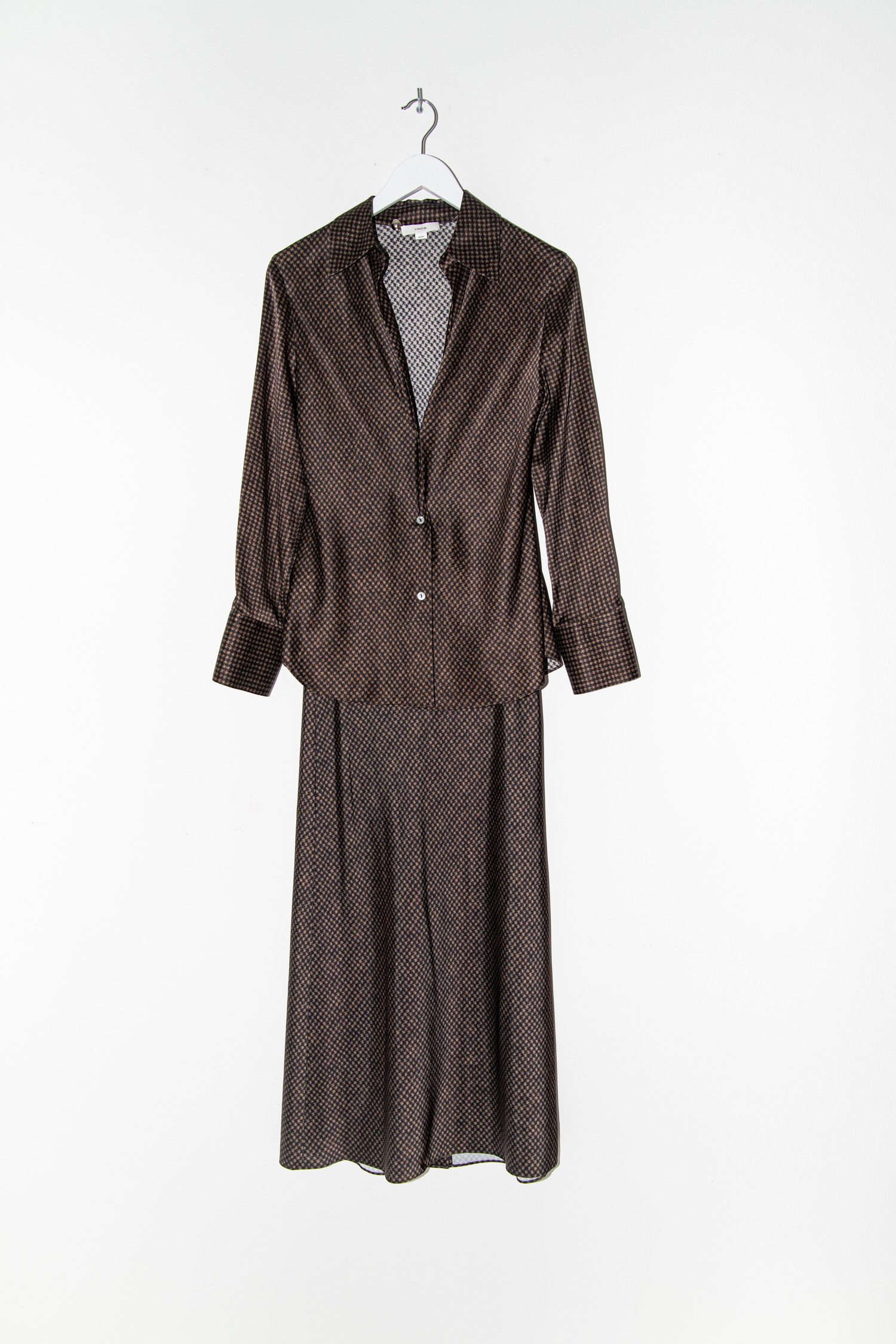 Vince Set aus Bluse und Rock in Brauntönen