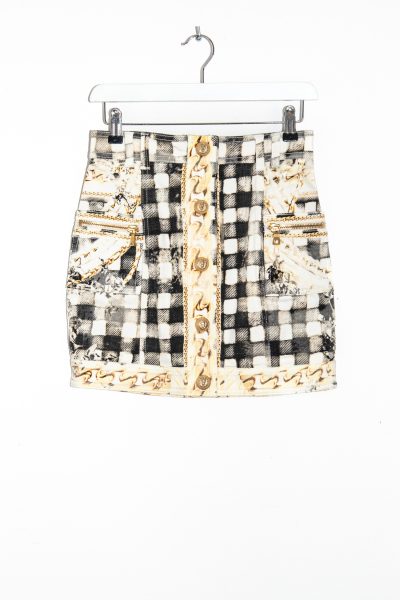 Balmain Vintage Minirock in Ecru, Gold und Schwarz